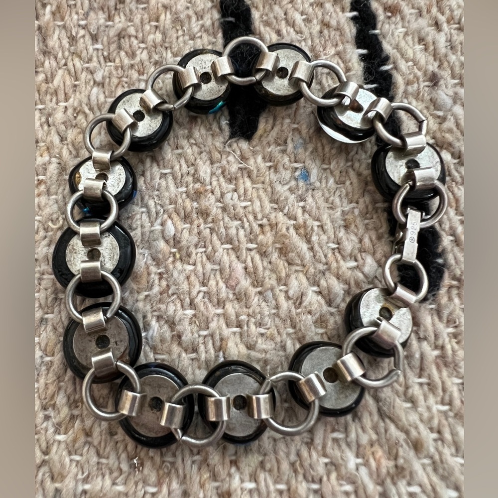 ❤️ Vintage Old Dichroic Glass Cabochon Sterling Silver Sz 7.5 Bracelet 30.1Gm - Picture 3 of 12